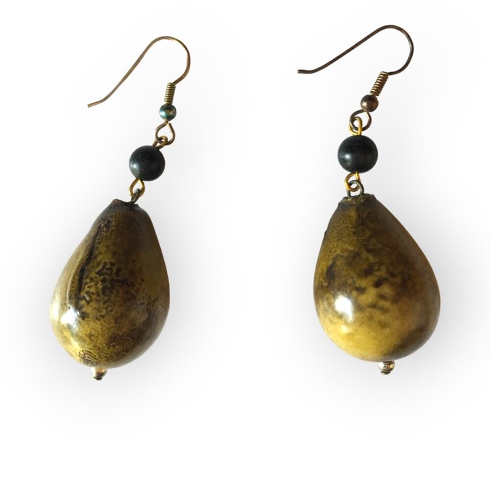 Natural tones olive greenish fish hook earrings